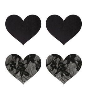  Наклейки на соски у формі сердечок Peekaboo Pasties Satin And Lace Hearts чорні, 2 пари - No Taboo