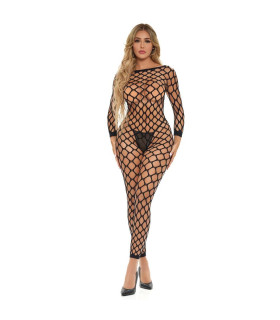 Комбинезон бодистокинг в крупную сетку Pink Lipstick Swipe Right Crotchless Bodystocking с интимным вирезом, черний, OS - No Taboo