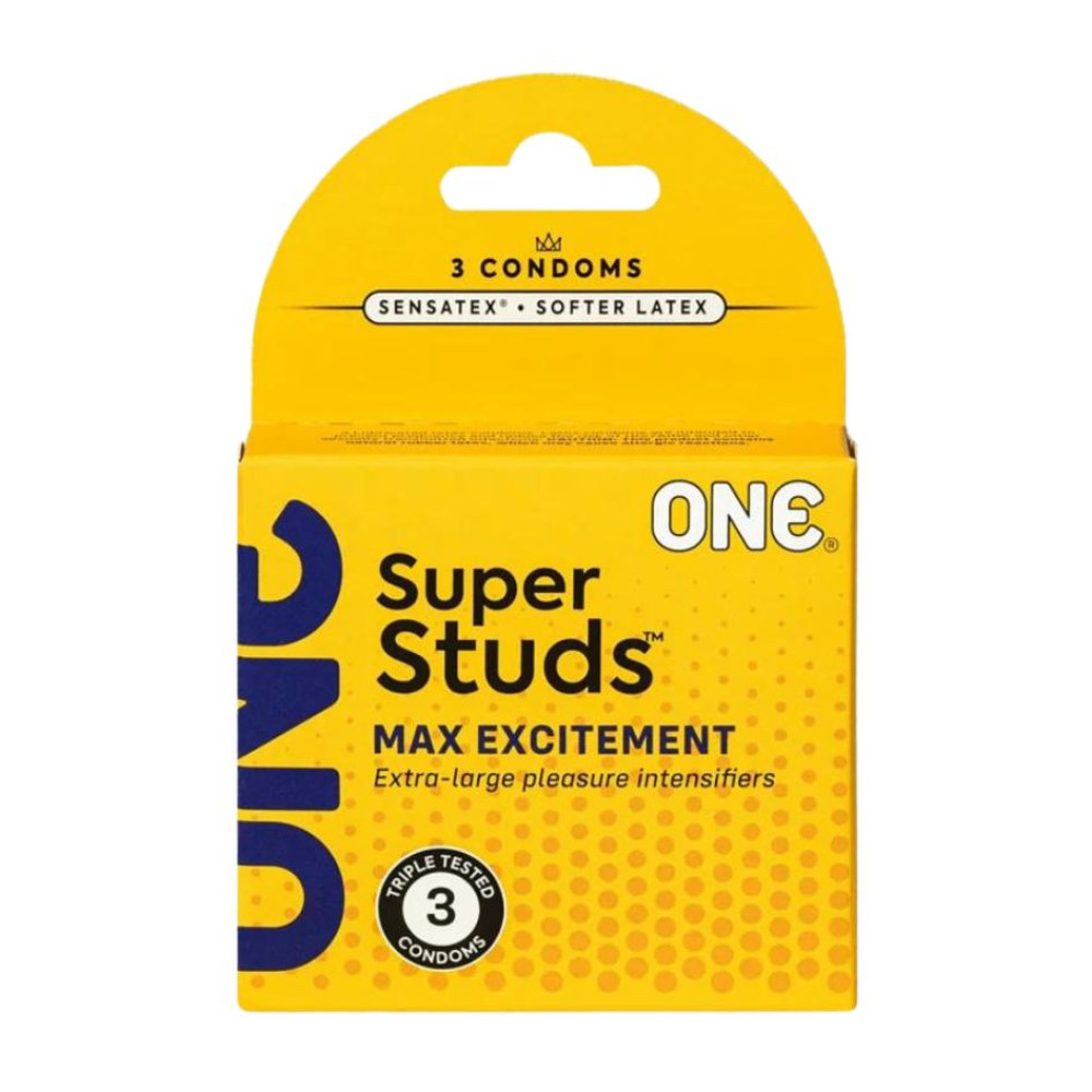 Презервативы ONE Super Studs рельефные в упаковке, 3 шт, фото №0 — секс шоп Украина, NO TABOO