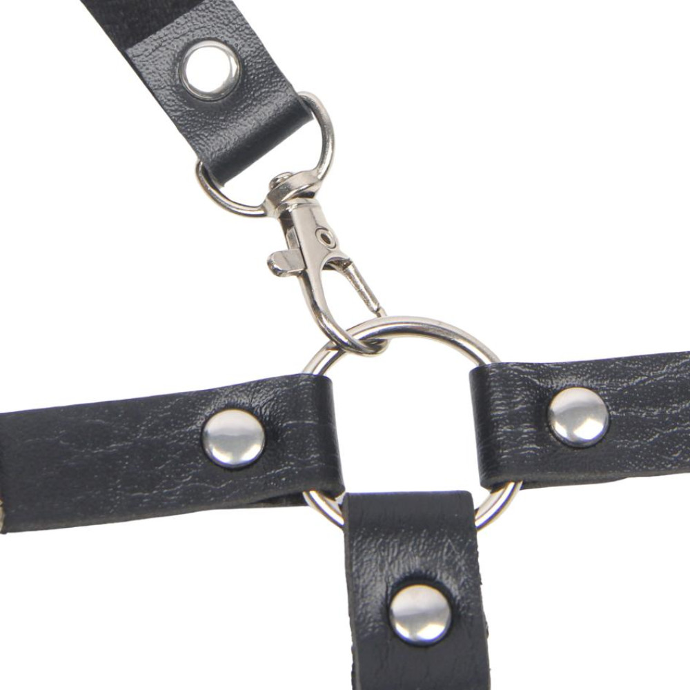  Портупея из искусственной кожи Star Night Punk Leather с цепочками, черная, OS, фото №4 — секс шоп Украина, NO TABOO