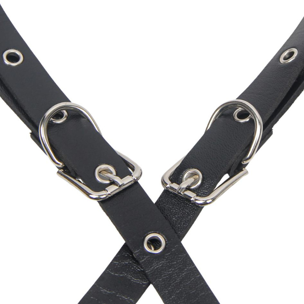  Портупея из искусственной кожи Star Night Punk Leather с цепочками, черная, OS, фото №5 — секс шоп Украина, NO TABOO