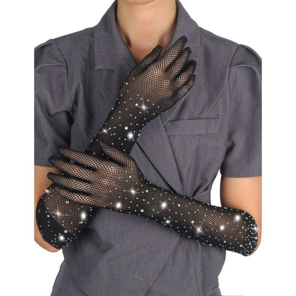 Перчатки в сетку со стразами Star Night Glitter Rhinestone Gloves черные, OS, фото №4 — секс шоп Украина, NO TABOO