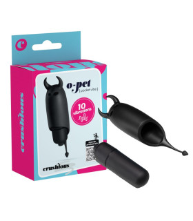Мини-вибратор вибропуля с насадкой Crushios O-Pet Devil черного цвета, 9.2 х 2.5 см - No Taboo