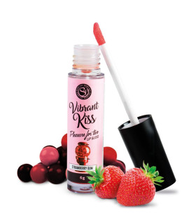 Блеск для губ с вибрацией Secret Play Vibrant Kiss Strawberry Gum со вкусом, для орального секса, 6 г - No Taboo