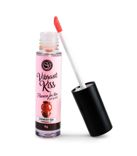 Блеск для губ с вибрацией Secret Play Vibrant Kiss Strawberry Gum со вкусом, для орального секса, 6 г - No Taboo