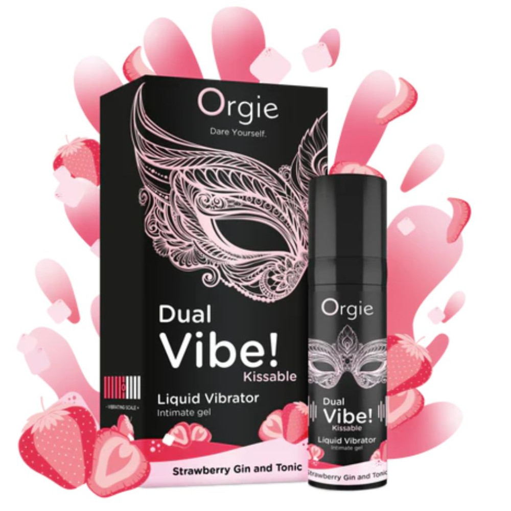 Жидкий вибратор Orgie Dual Vibe! Strawberry Gin And Tonic джин-тоник клубника, 15 мл, фото №2 — секс шоп Украина, NO TABOO