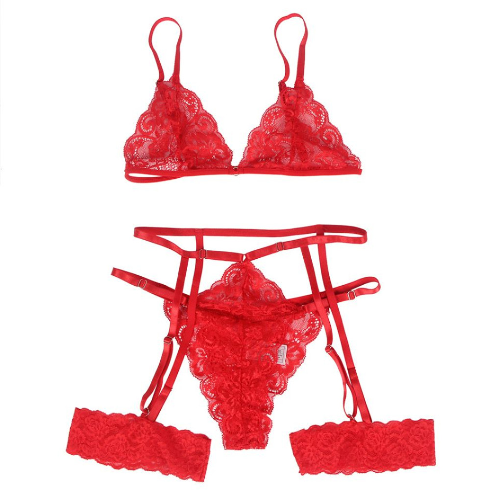 Кружевной комплект Star Night Sexy Set лиф, трусики-пояс с подвязками, красный, XS-S, фото №2 — секс шоп Украина, NO TABOO
