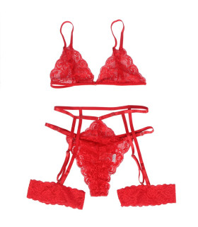 Кружевной комплект Star Night Sexy Set лиф, трусики-пояс с подвязками, красный, XS-S - No Taboo