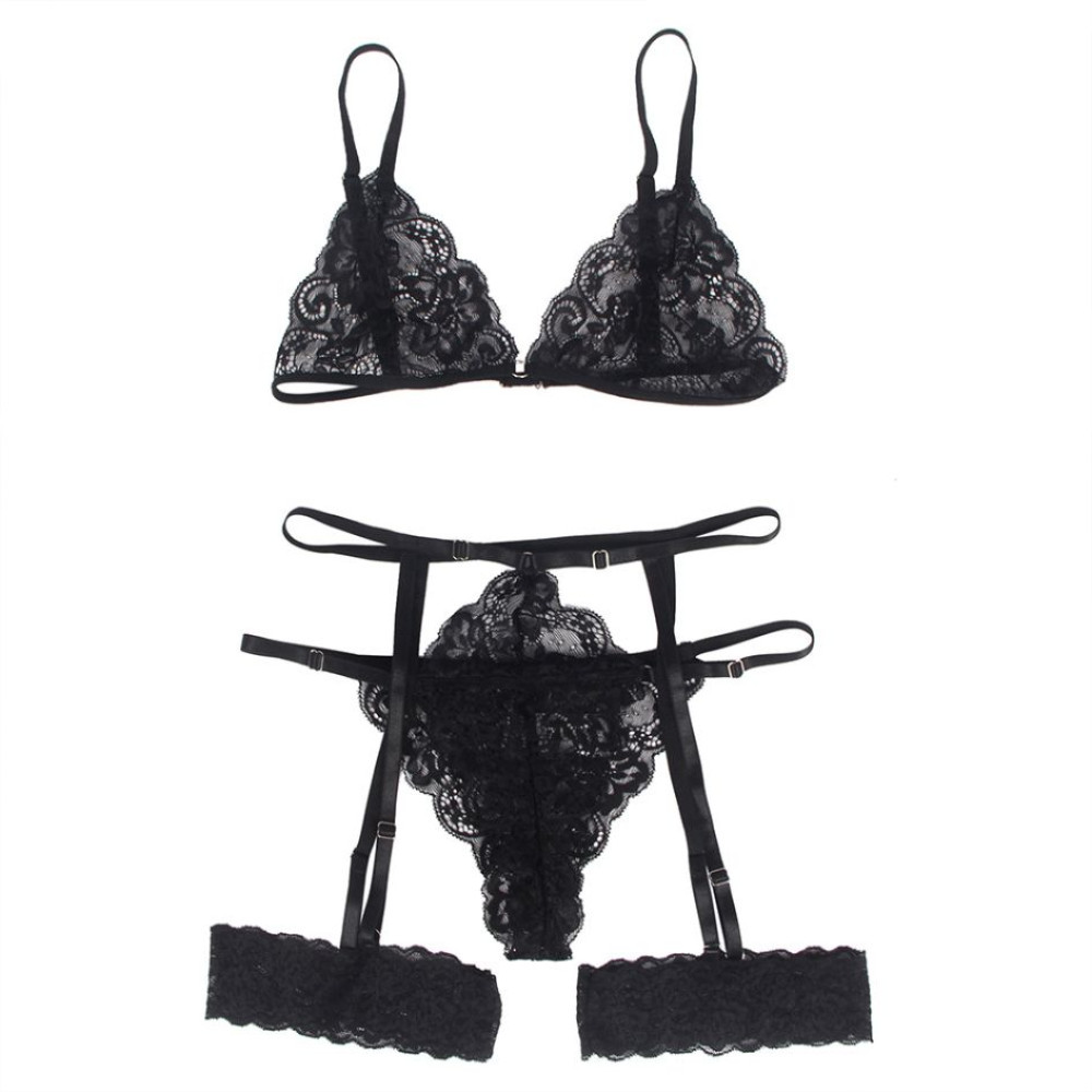 Кружевной комплект Star Night Sexy Set лиф, трусики-пояс с подвязками, черный, XS-S, фото №2 — секс шоп Украина, NO TABOO