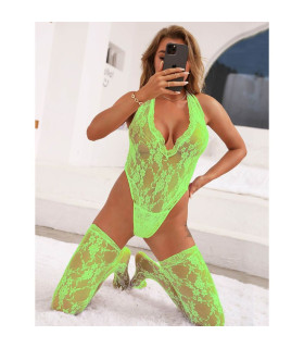 Комплект боди и чулки Star Night Sexy Lace из кружева, зеленый, XS-S - No Taboo