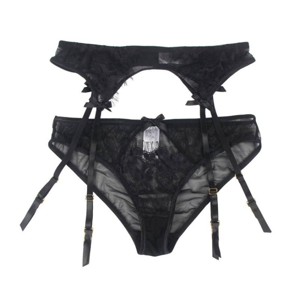 Трусики с поясом для чулок Star Night Lace Panty and Garter черные, XS-S, фото №4 — секс шоп Украина, NO TABOO