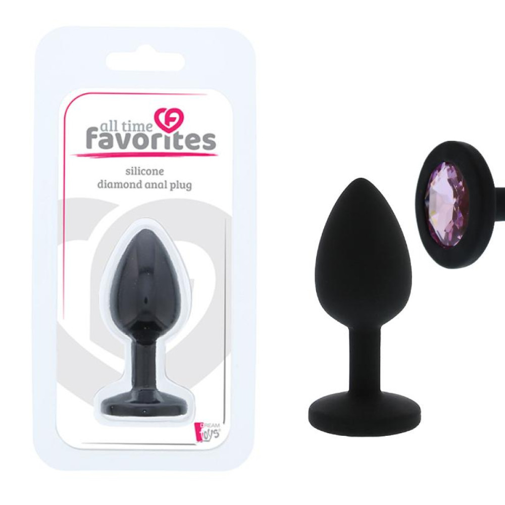 Анальная пробка Dreamtoys, S, All Time Favorites с фиолетовым камнем, силиконовая, черная, 7 х 2.8 см фото №0 — секс игрушки: Украина, NO TABOO