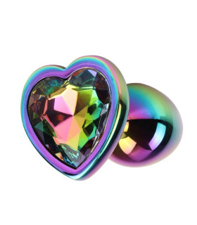 Анальная пробка с кристаллом в форме сердца S Rainbow Gem Chisa, металлическая, разноцветная, 7 х 2.7 см - No Taboo
