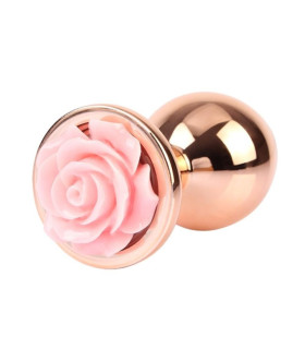 Анальная пробка с розой на стоппере M Spark Rose Chisa, металлическая, золотая, 9 х 3.3 см - No Taboo