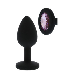 Анальная пробка Dreamtoys, S, All Time Favorites с фиолетовым камнем, силиконовая, черная, 7 х 2.8 см - No Taboo
