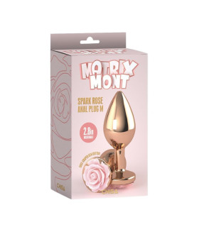Анальная пробка с розой на стоппере M Spark Rose Chisa, металлическая, золотая, 9 х 3.3 см - No Taboo