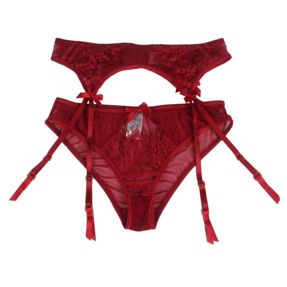 Трусики с поясом для чулок Star Night Lace Panty and Garter красные, XS-S, фото №3 — секс шоп Украина, NO TABOO