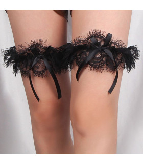 Кружевная подвязка с бантиком Star Night черная, 2 шт, One Size - No Taboo