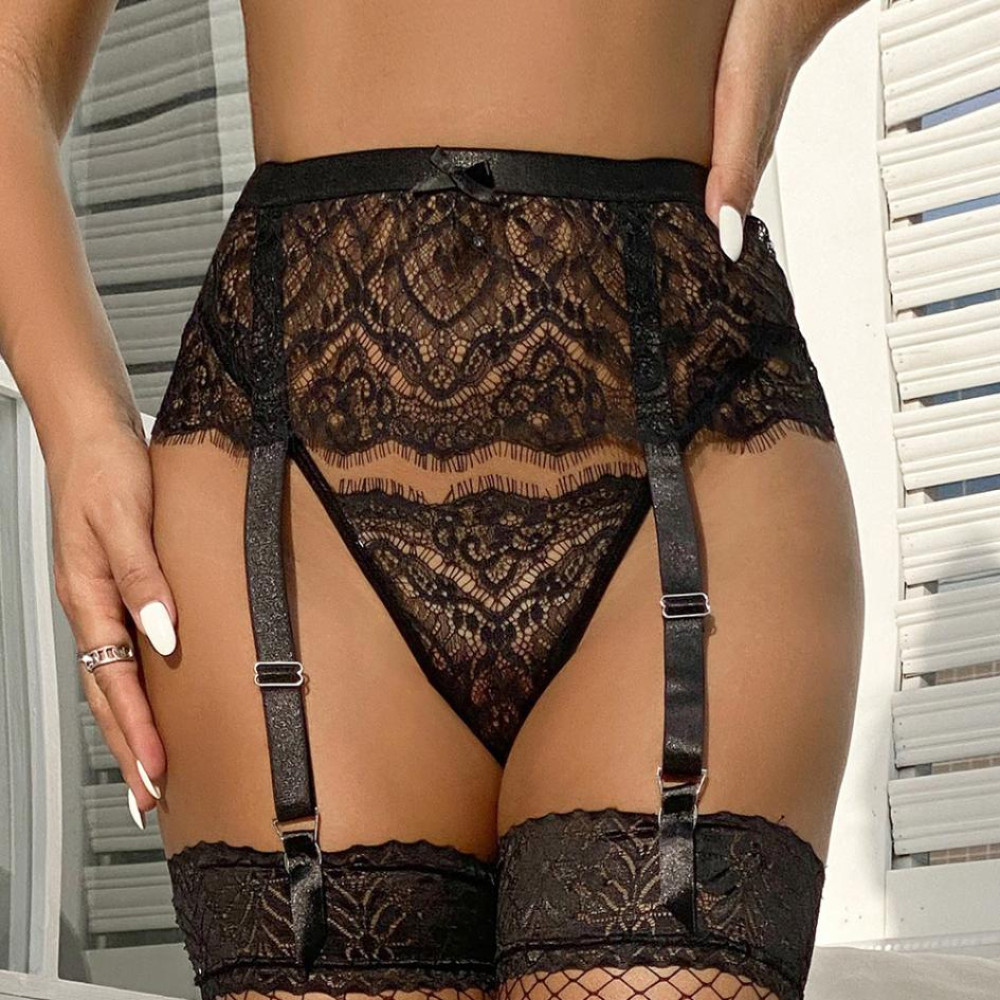 Пояс для чулок с трусиками Star Night Lace High Waist Garter Belt кружевной, черный, S-M, фото №0 — секс шоп Украина, NO TABOO