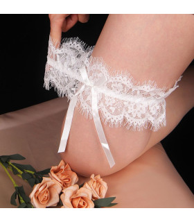 Кружевная подвязка с бантиком Star Night белая, One Size - No Taboo
