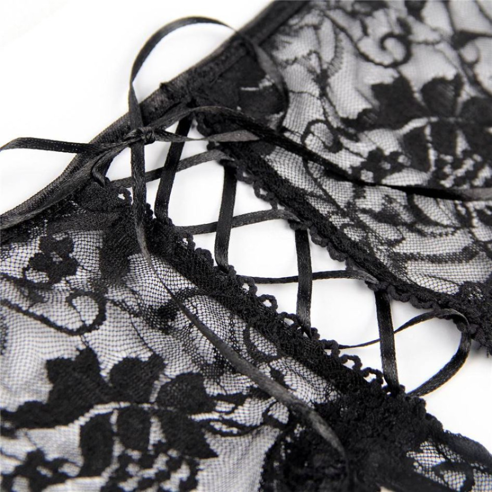 Трусики с доступом на шнуровке с ленты Star Night Lace Panty кружевные, черные, XS-S, фото №4 — секс шоп Украина, NO TABOO