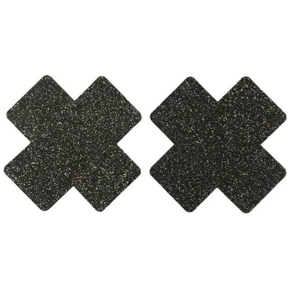 Наклейки на соски с блестками Star Night Nipple Cover в форме иксов, черные, 8 х 8 см, фото №0 — секс шоп Украина, NO TABOO