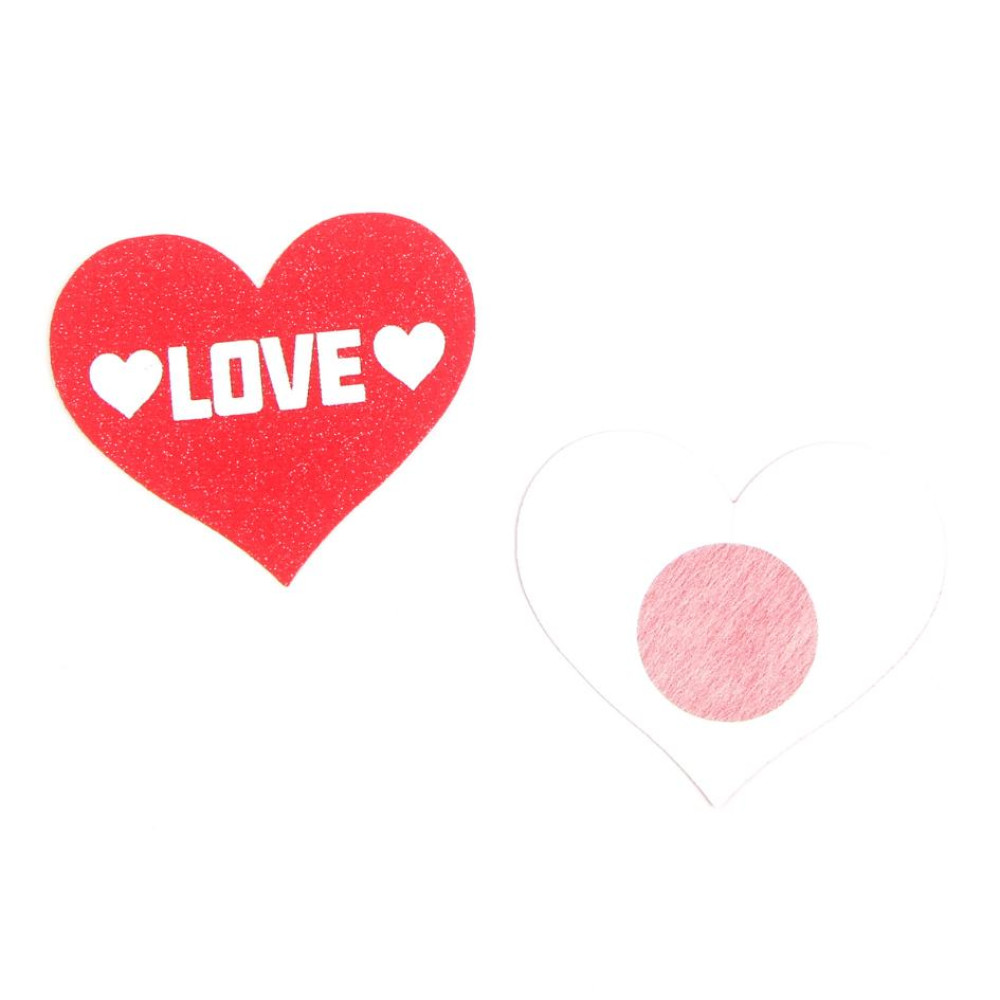 Наклейки на соски с блестками Star Night в форме сердечек с надписью Love, красные, фото №2 — секс шоп Украина, NO TABOO