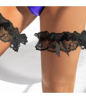 Кружевные подвязки с бантиками Star Night черные, One Size, 2 шт - No Taboo
