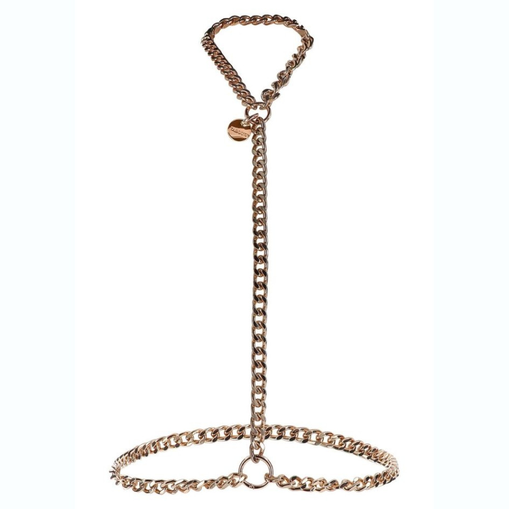 Сбруя с ошейником из цепи, L-XL, Taboom Dona Statement Harness, золотая, фото №2 — секс шоп Украина, NO TABOO