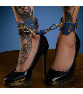 Поножі силіконові із золотою фурнітурою Taboom Silicone Supreme Ankle Cuff Set із застібками, сині, 36.5 см - No Taboo