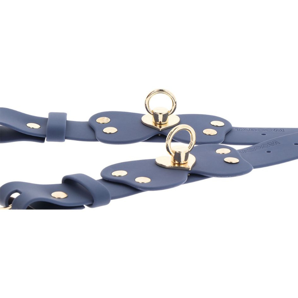 Поножи силиконовые с золотой фурнитурой Taboom Silicone Supreme Ankle Cuff Set с застежками, синие, 36.5 см, фото №5 — секс шоп Украина, NO TABOO