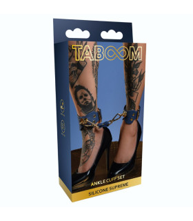 Поножі силіконові із золотою фурнітурою Taboom Silicone Supreme Ankle Cuff Set із застібками, сині, 36.5 см - No Taboo