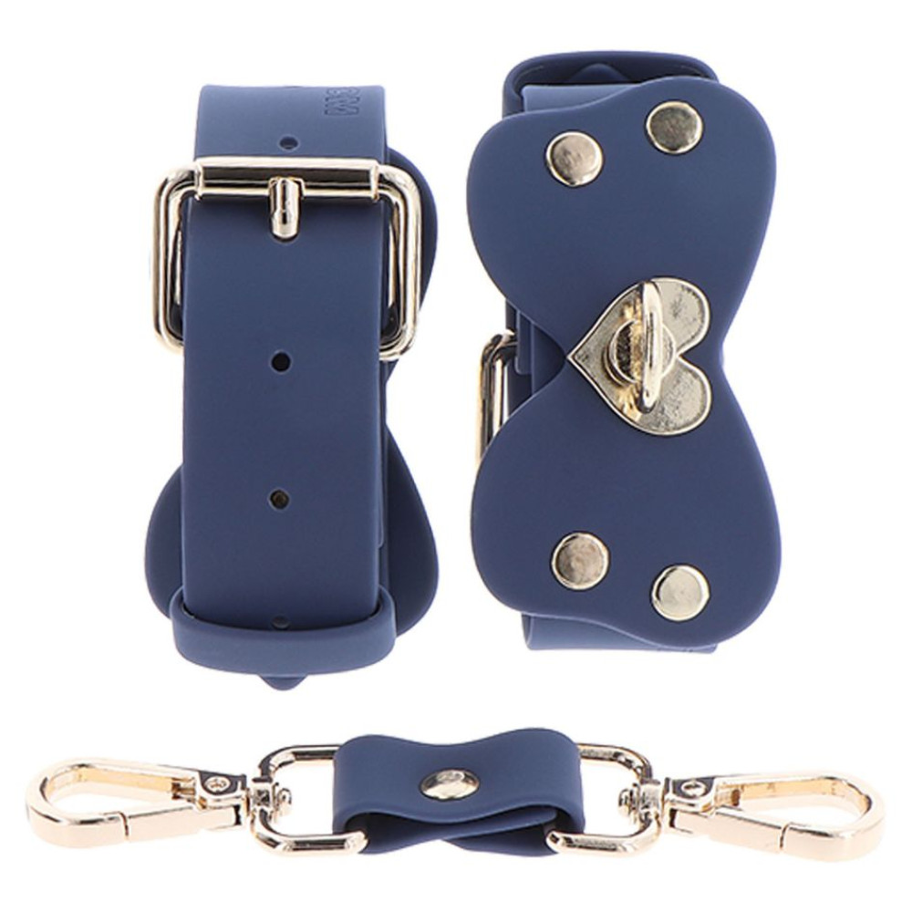 Наручники силиконовые с золотой фурнитурой Taboom Silicone Supreme Silicone Wrist Cuff Set с застежками, синие, 30 см, фото №4 — секс шоп Украина, NO TABOO
