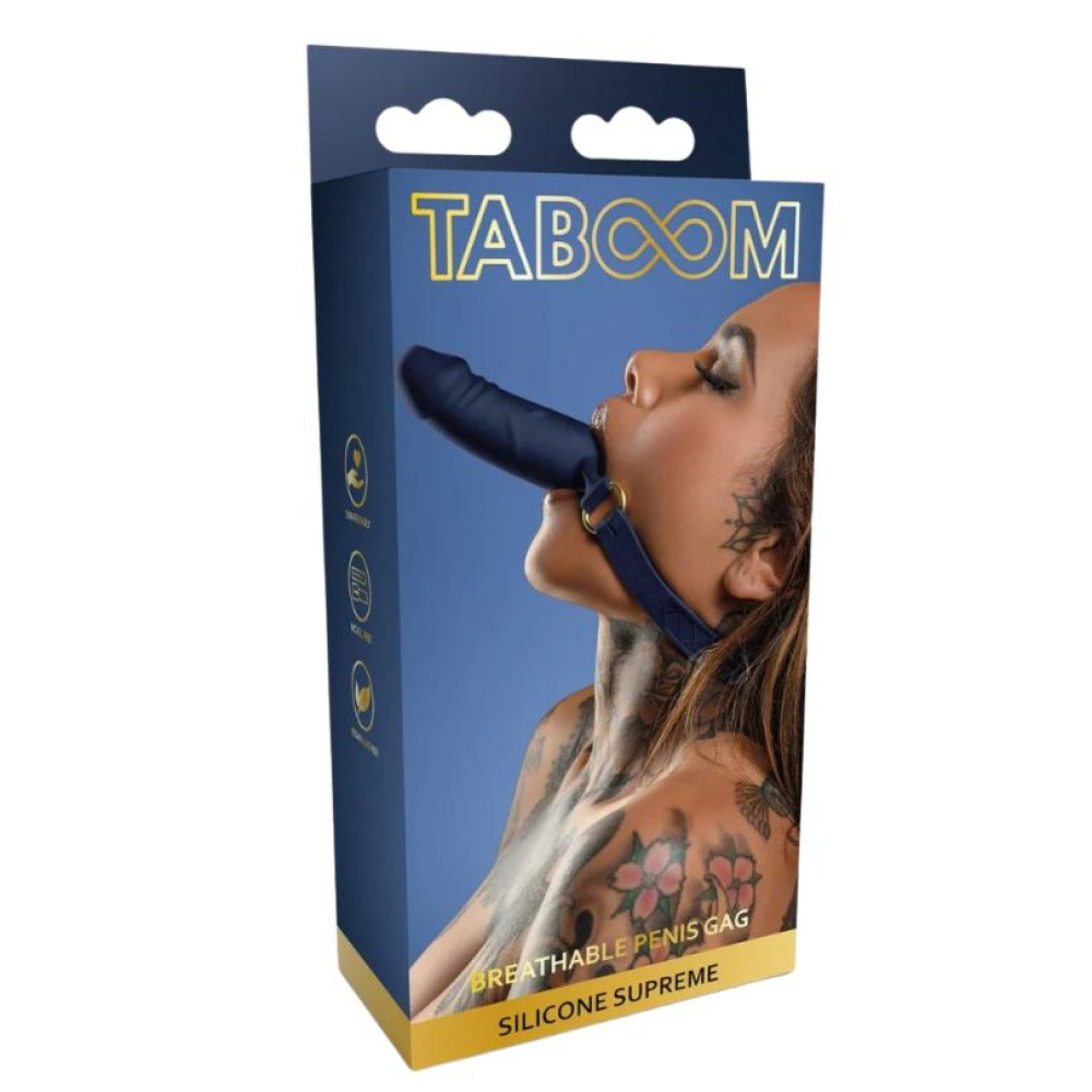  Кляп в виде пениса Taboom Silicone Supreme, силиконовый, синий, 3.5 см, фото №0 — секс шоп Украина, NO TABOO
