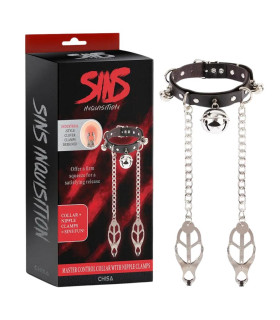 Ошейник с зажимами для сосков Chisa Sins Master Control Collar with Nipple Clamps БДСМ набор, 27 см х 12 см - No Taboo