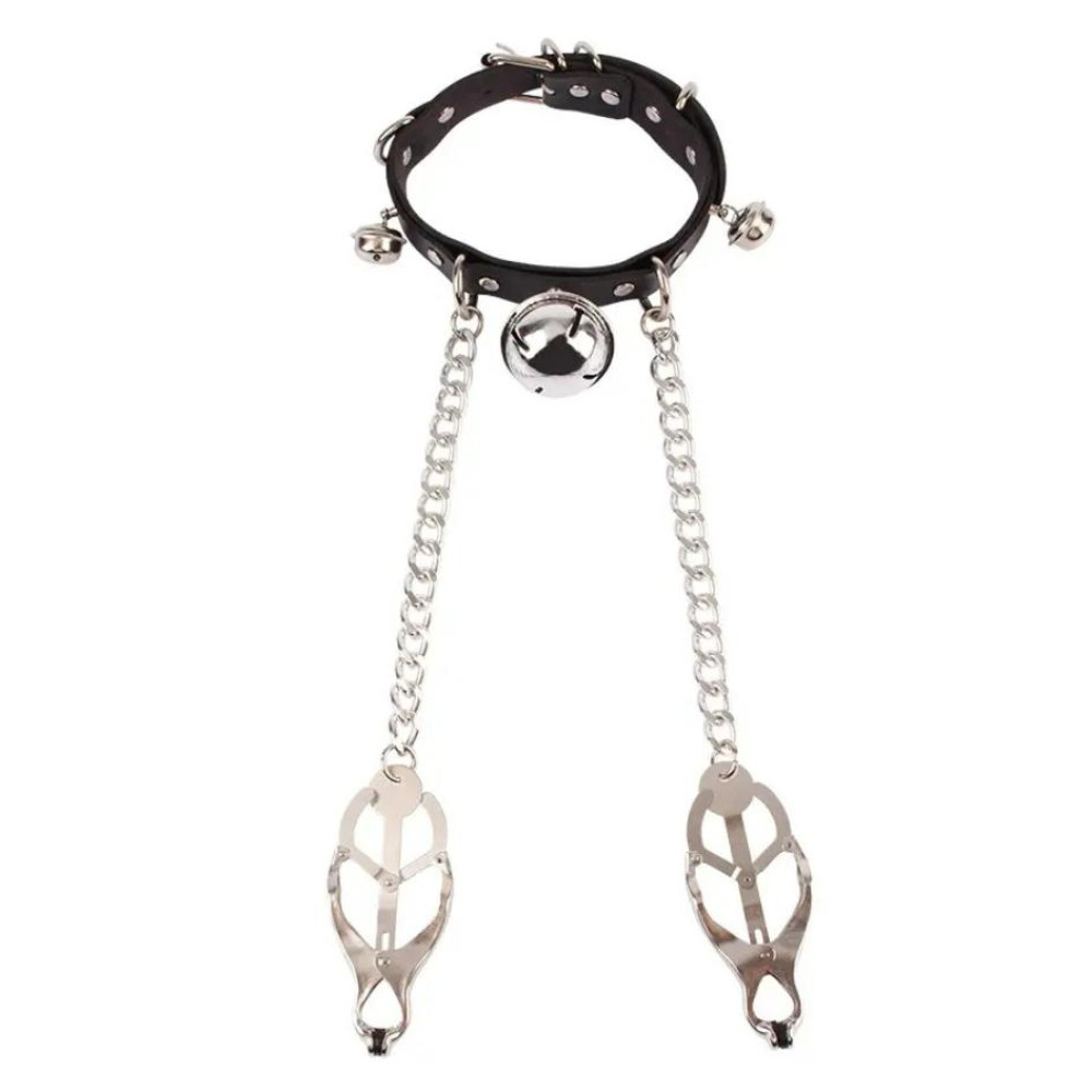 Ошейник с зажимами для сосков Chisa Sins Master Control Collar with Nipple Clamps БДСМ набор, 27 см х 12 см, фото №2 — секс шоп Украина, NO TABOO
