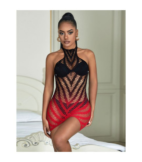 Мини-платье двухцветное Star Night Stretchy Fishnet Bodystocking в сеточку, красно-чёрное, XS-M - No Taboo
