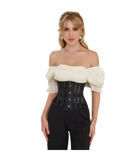 Корсет из сетки Star Night Steel Bones Grid Corsets S, с крючками и шнуровкой, черный - No Taboo
