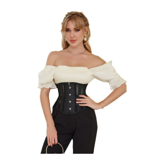 Корсет из сетки Star Night Steel Bones Grid Corsets M, с крючками и шнуровкой, черный - No Taboo