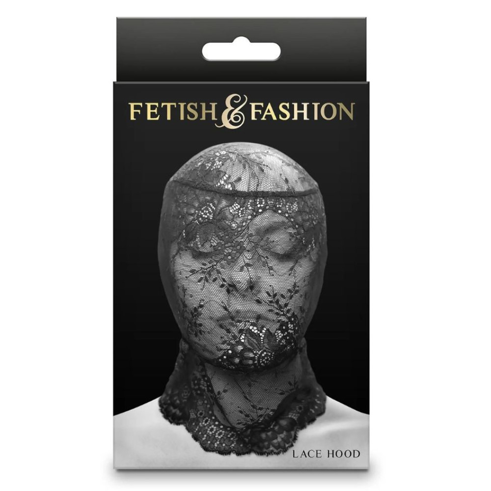 Кружевная маска на всё лицо NS Novelties Fetish & Fashion Lace Hood чёрная, OS, фото №2 — секс шоп Украина, NO TABOO