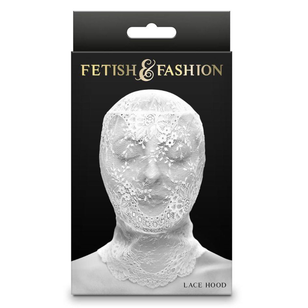 Кружевная маска на всё лицо NS Novelties Fetish & Fashion Lace Hood белая, OS, фото №2 — секс шоп Украина, NO TABOO