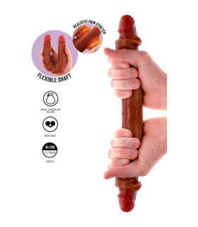 Фаллоимитатор двойной (двусторонний) ToyJoy Get Real Silicone Foreskin D-Dong из жидкого силикона, коричневый, 35 см х 3.5 см - No Taboo