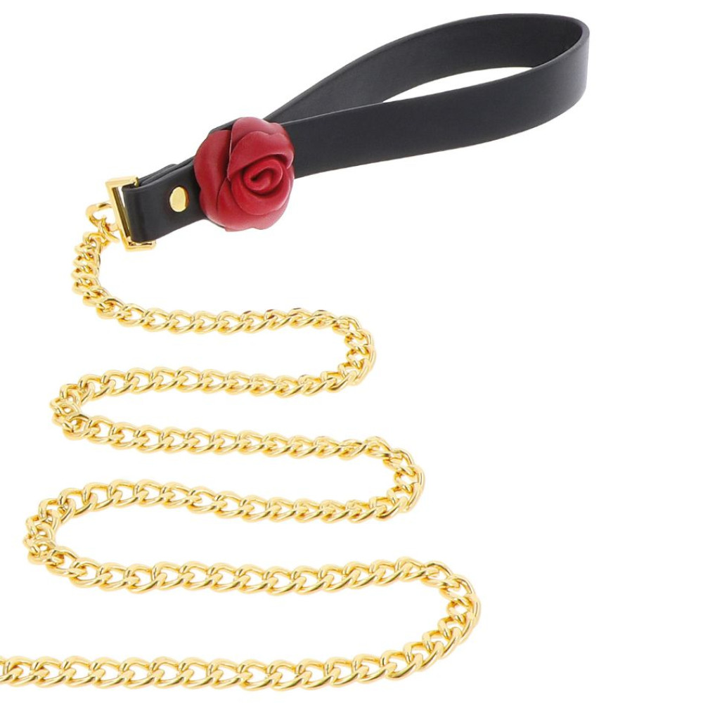 Ошейник с поводком Taboom Wild Roses Collar and Leash с розами, чёрный, фото №3 — секс шоп Украина, NO TABOO