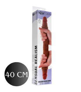 Фаллоимитатор двойной (двусторонний) ToyJoy Get Real Silicone Foreskin D-Dong из жидкого силикона, коричневый, 40 см х 4 см - No Taboo