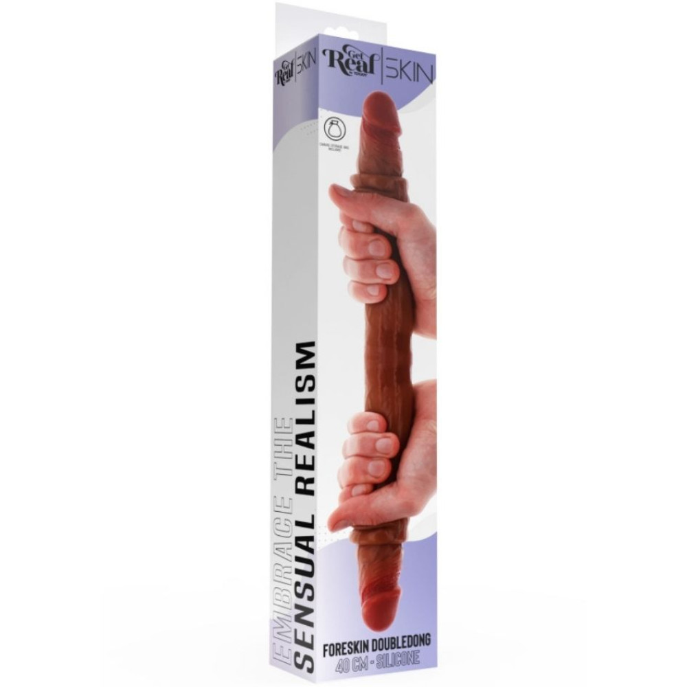 Фаллоимитатор двойной (двусторонний) ToyJoy Get Real Silicone Foreskin D-Dong из жидкого силикона, коричневый, 40 см х 4 см фото №4 — секс игрушки: Украина, NO TABOO