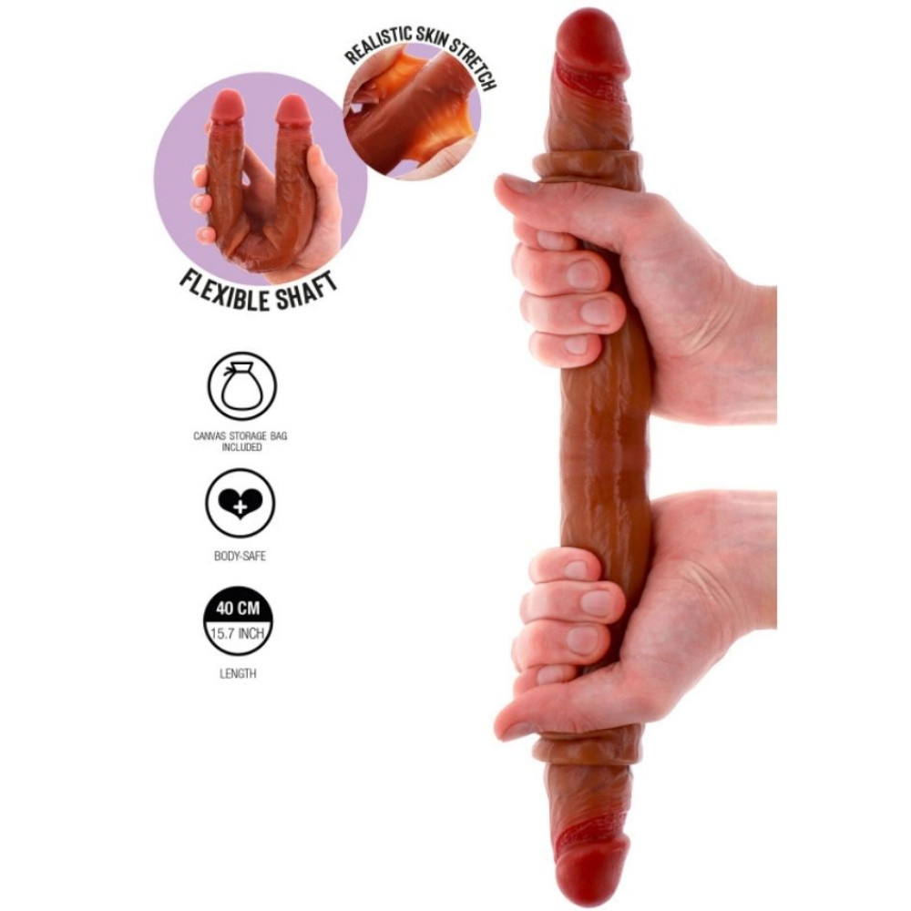 Фаллоимитатор двойной (двусторонний) ToyJoy Get Real Silicone Foreskin D-Dong из жидкого силикона, коричневый, 40 см х 4 см фото №2 — секс игрушки: Украина, NO TABOO