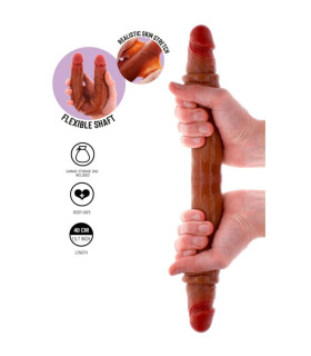 Фаллоимитатор двойной (двусторонний) ToyJoy Get Real Silicone Foreskin D-Dong из жидкого силикона, коричневый, 40 см х 4 см - No Taboo
