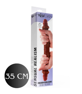 Фаллоимитатор двойной (двусторонний) ToyJoy Get Real Silicone Foreskin D-Dong из жидкого силикона, коричневый, 35 см х 3.5 см - No Taboo