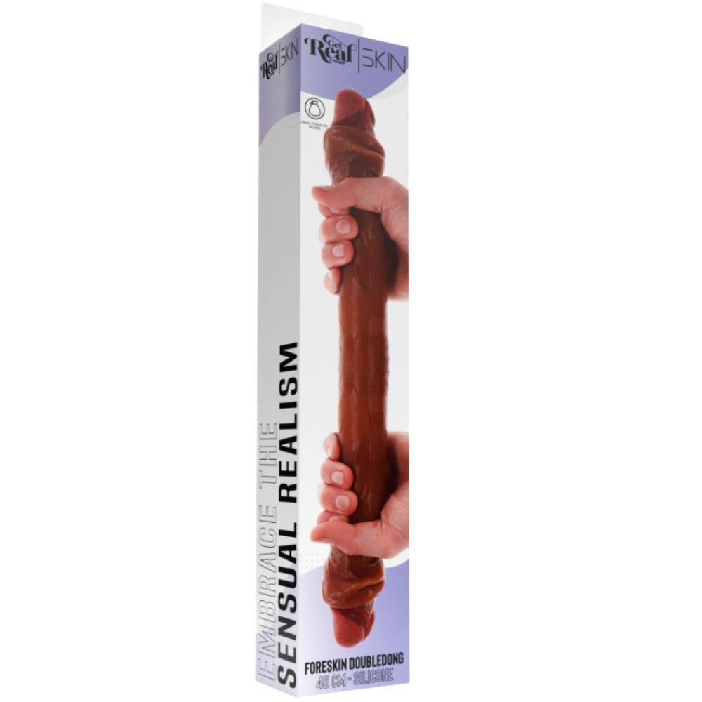 Фаллоимитатор двойной (двусторонний) ToyJoy Get Real Silicone Foreskin D-Dong из жидкого силикона, коричневый, 46 см х 4.5 см фото №5 — секс игрушки: Украина, NO TABOO