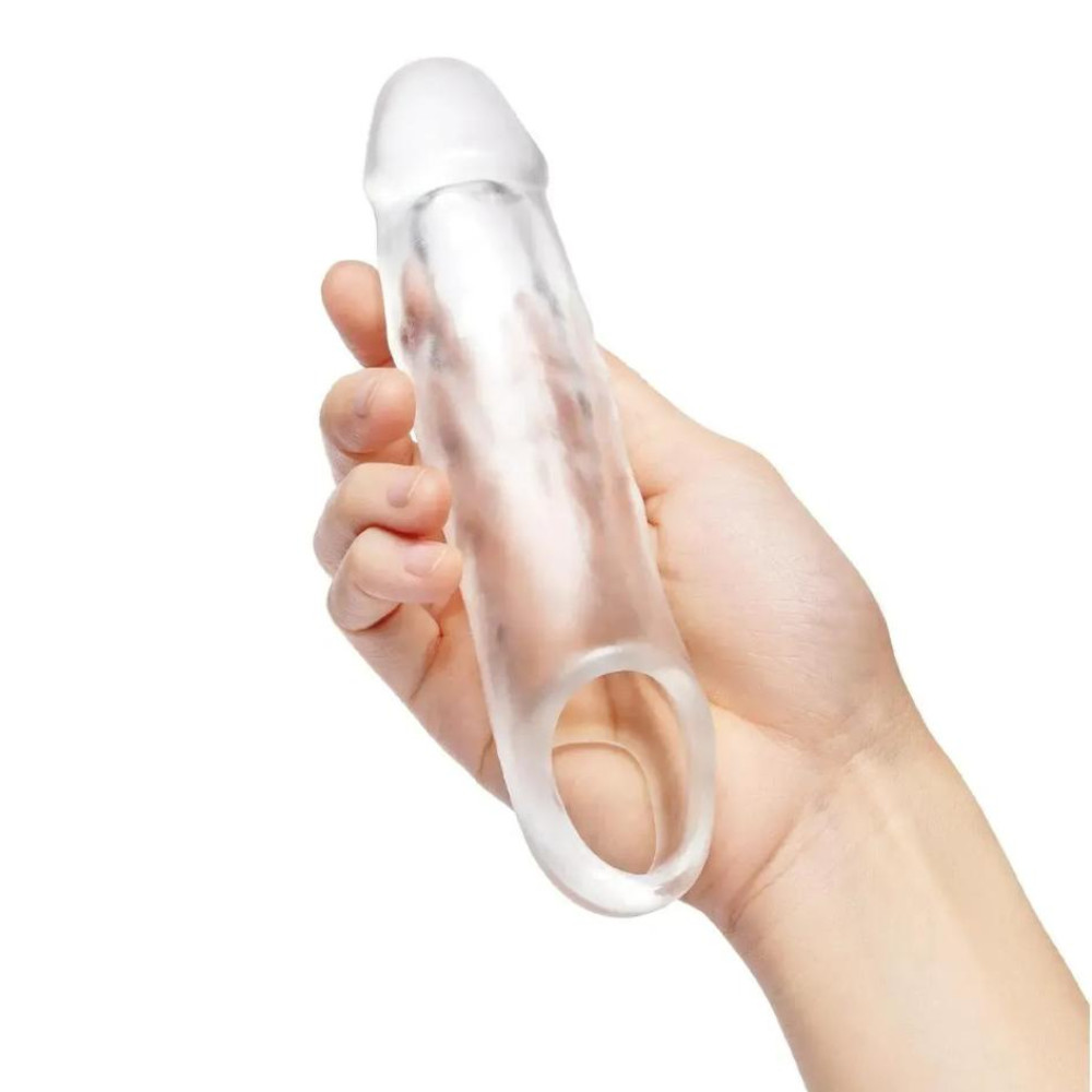 Насадка-удлинитель пениса +2.5 см, Size Up 1 See-Thru с петлёй для мошонки, прозрачная, 17.5 х 4.1 см фото №2 — секс игрушки: Украина, NO TABOO